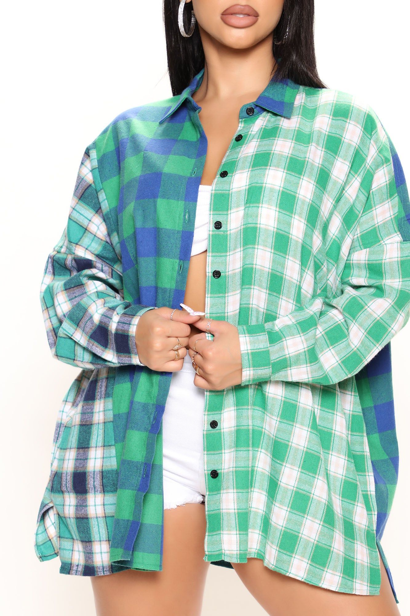 Mixed Emotions Mixed Feelings Flannel Top - Green/combo sold by Fashion Nova product image thumbnail 2