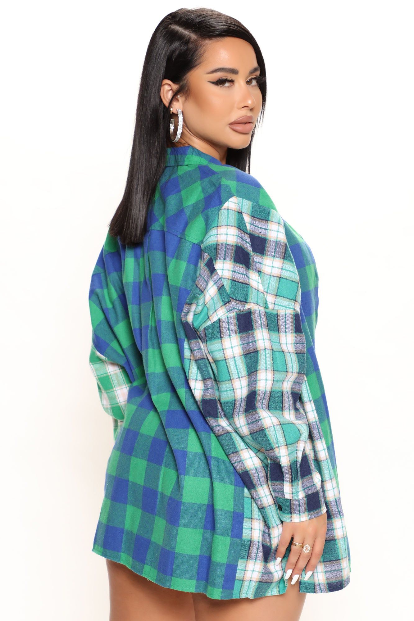 Mixed Emotions Mixed Feelings Flannel Top - Green/combo sold by Fashion Nova product image thumbnail 4