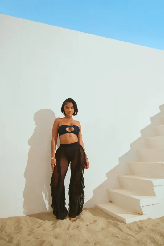 Celeste Ruffles Mesh Cover Up Pants - Black sold by Fashion Nova