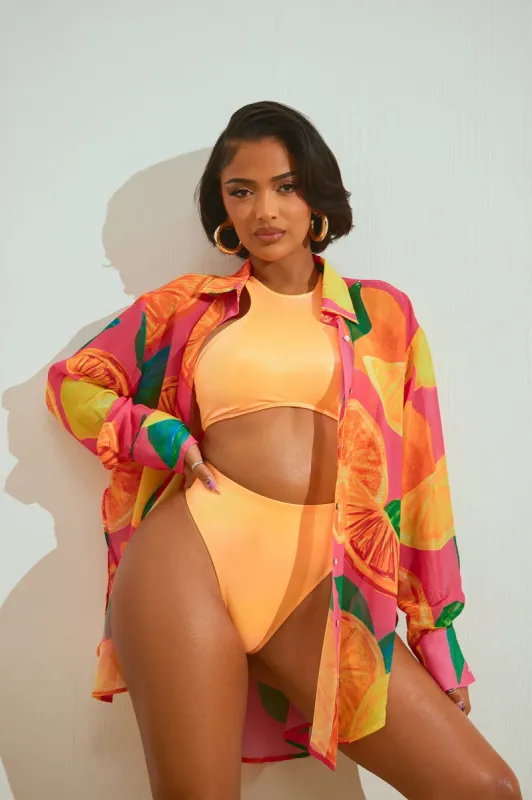 Summer Wave Cover Up Shirt - Fuchsia/combo sold by Fashion Nova