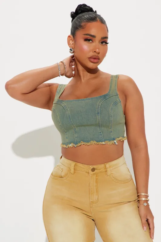 Pick A Side Denim Top - Vintage Wash sold by Fashion Nova