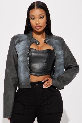 So Trendy Washed Jacket - Charcoal sold by Fashion Nova