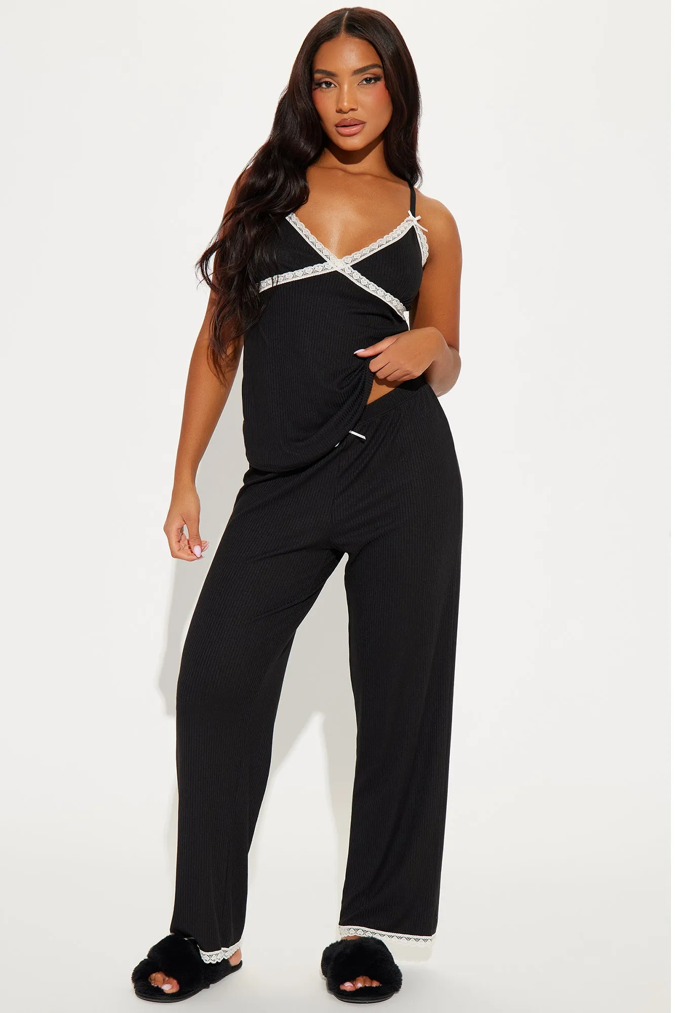 In Your Dreams Ribbed PJ Pant Set - Black sold by Fashion Nova