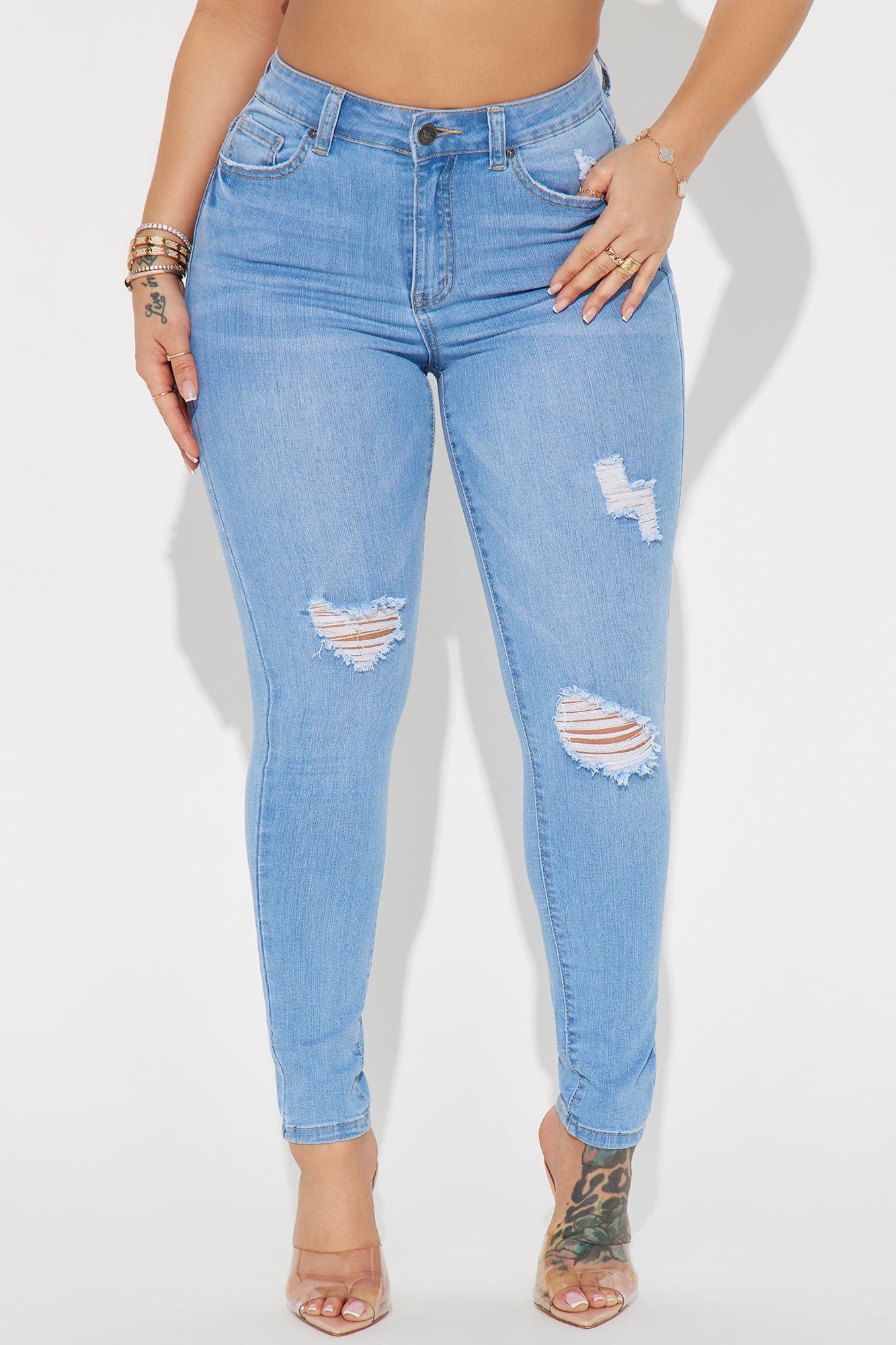 Higher Frequency Stretch Ripped Skinny Jeans - Light Wash sold by Fashion Nova product image thumbnail 2