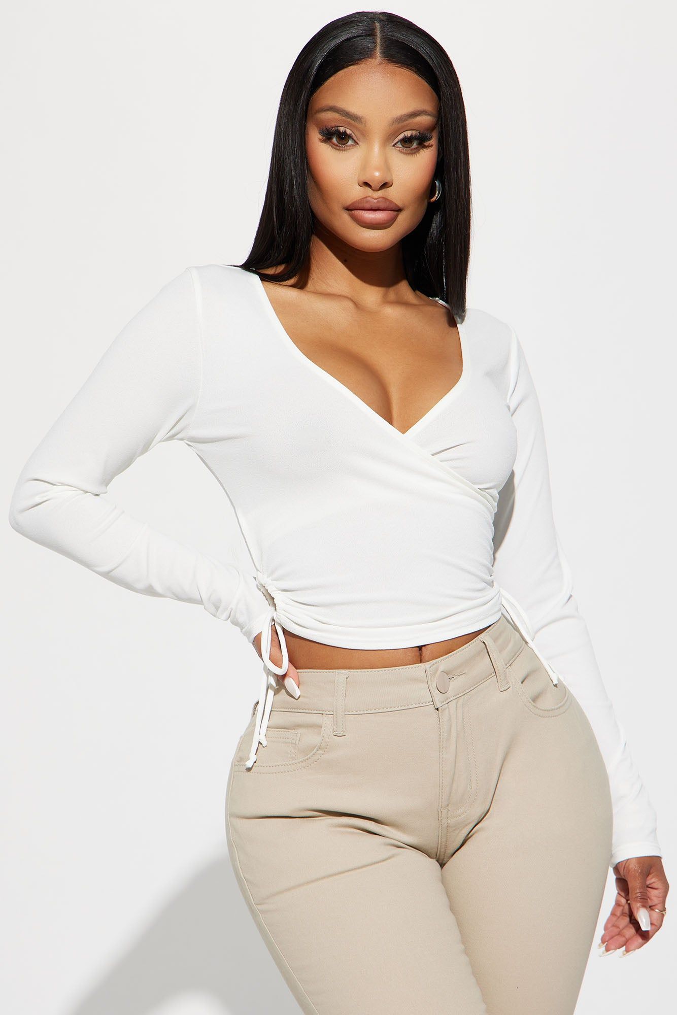 Shyann Surplice Top - Off White sold by Fashion Nova