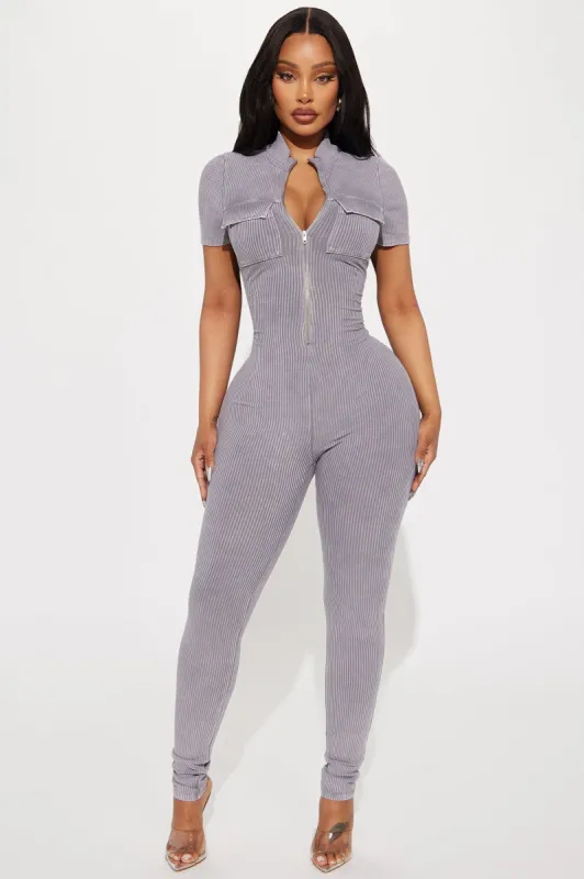 Lounge It Off Jumpsuit - Grey sold by Fashion Nova