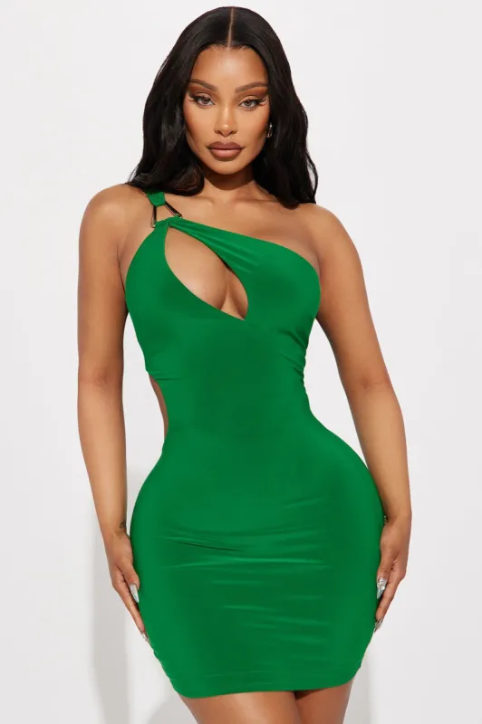 Ollia One Shoulder Mini Dress - Kelly Green sold by Fashion Nova