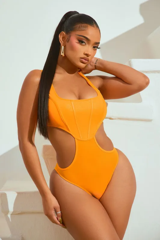 Summer Fever Shimmer Corset 1 Piece Swimsuit - Orange sold by Fashion Nova