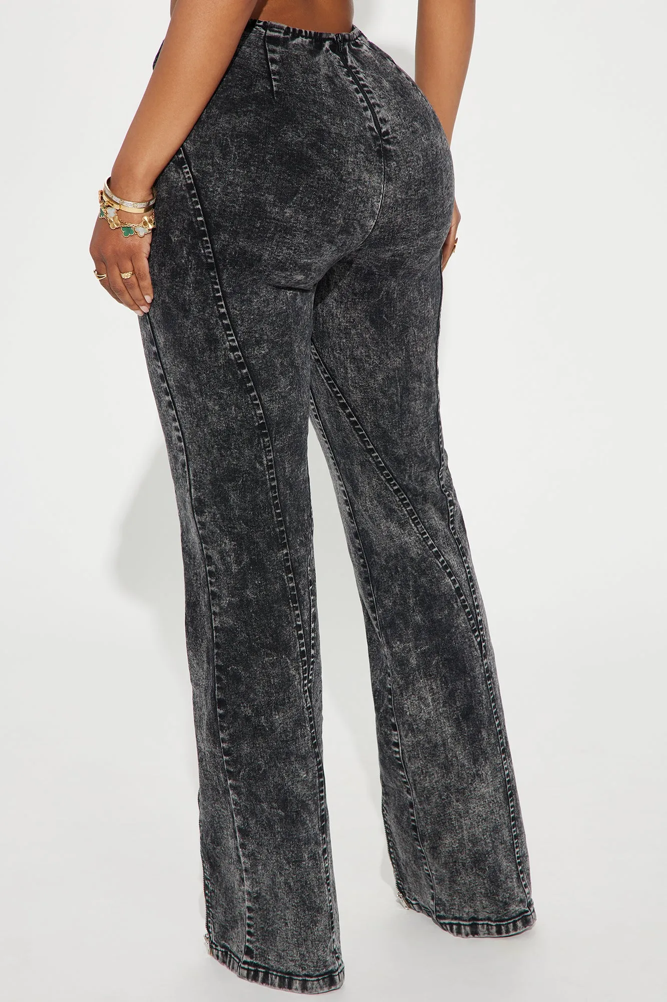 Without Warning Strappy Stretch Flare Jeans - Acid Wash Black sold by Fashion Nova product image thumbnail 3