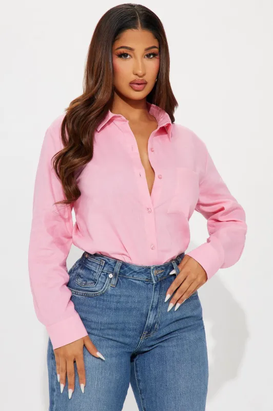 Ollie Linen Shirt - Pink sold by Fashion Nova