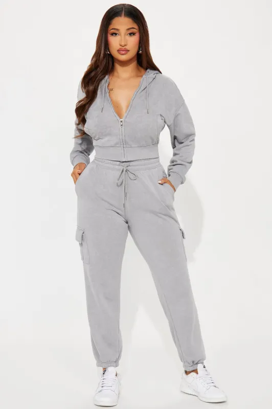 Errand Run Washed Fleece Jogger Set - Grey sold by Fashion Nova