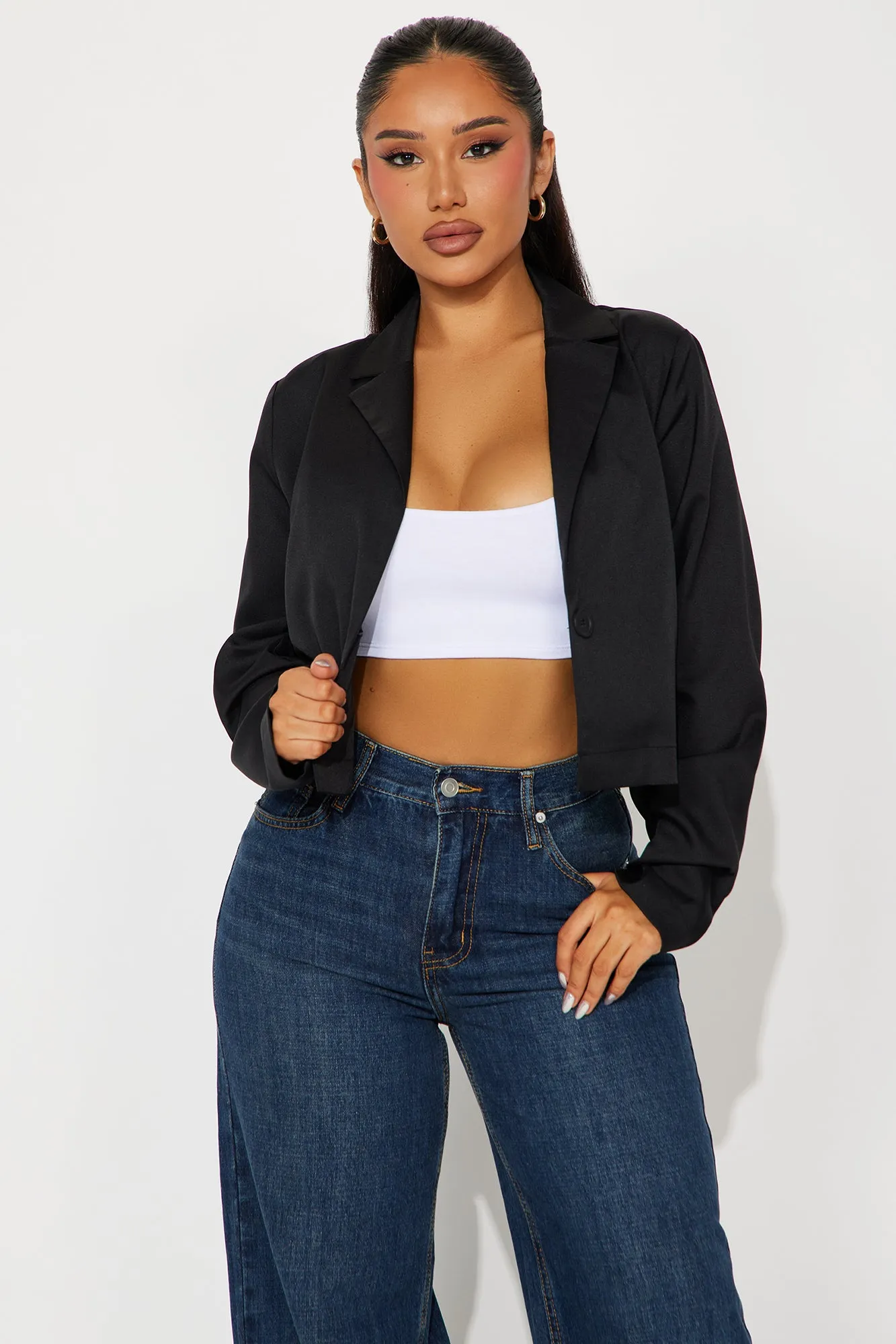 About My Business Cropped Blazer - Black sold by Fashion Nova
