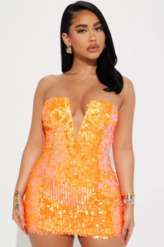Vivica Sequin Mini Dress - Orange sold by Fashion Nova