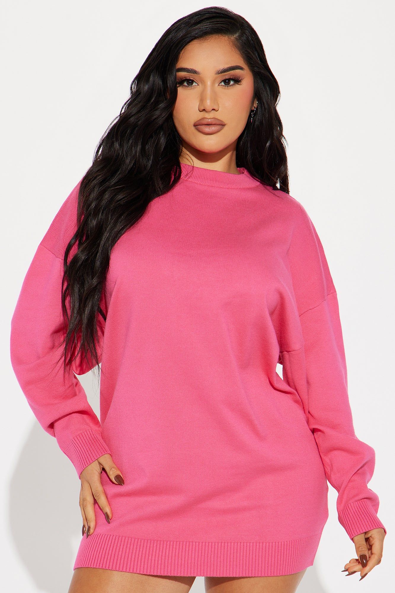 Natasha Sweater Mini Dress - Hot Pink sold by Fashion Nova