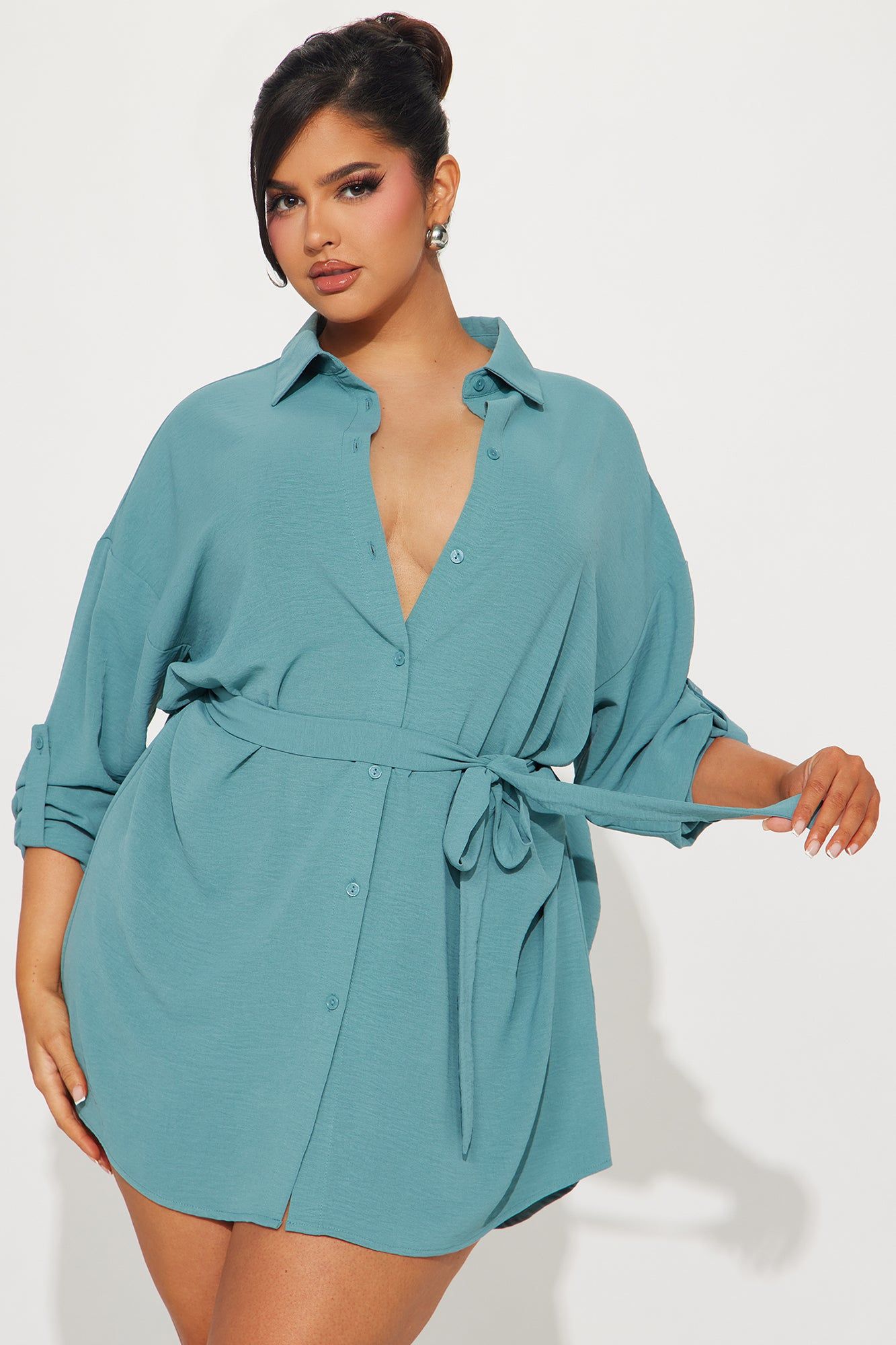 Tara Mini Shirt Dress - Green sold by Fashion Nova product image thumbnail 5