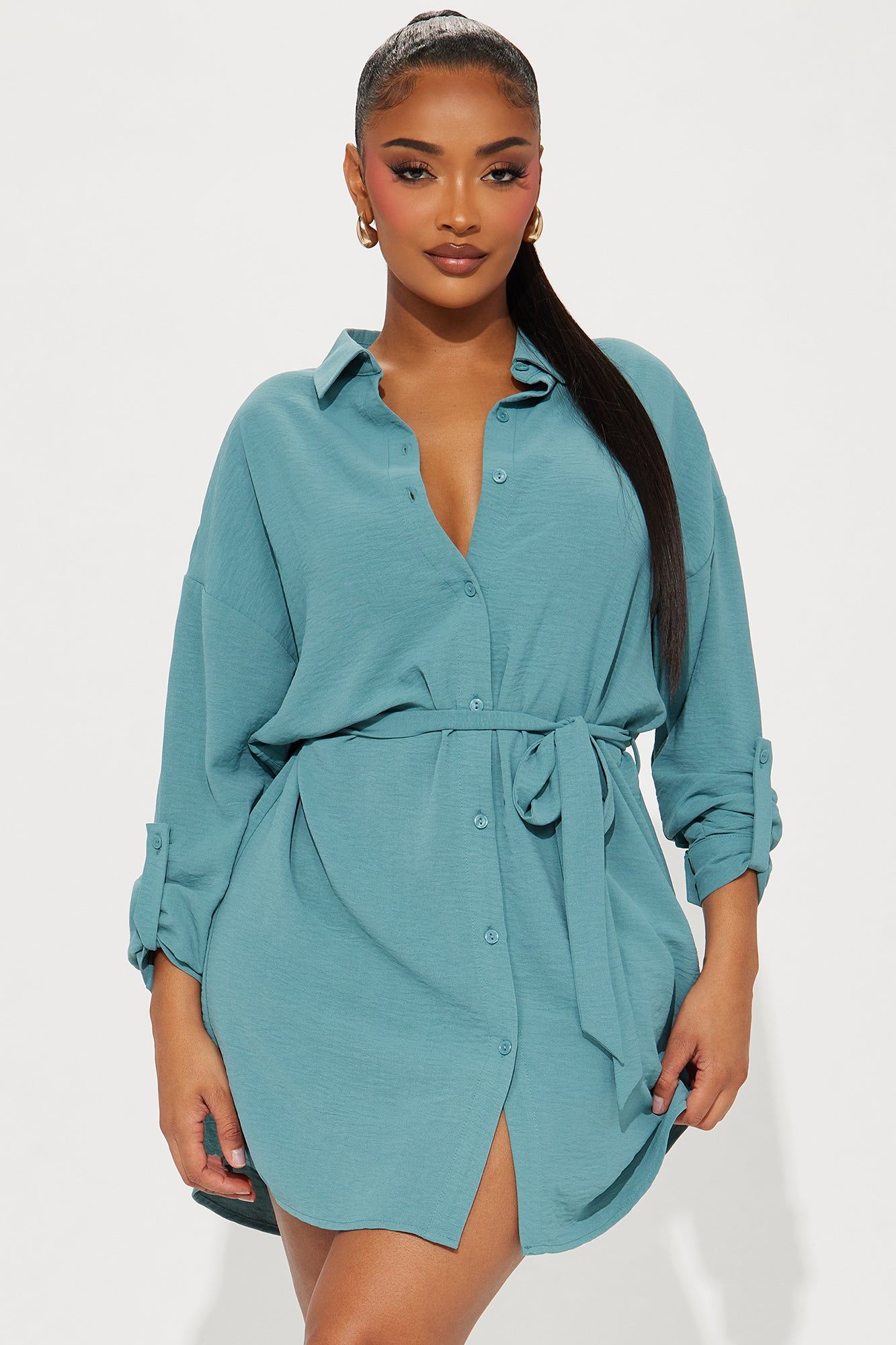 Tara Mini Shirt Dress - Green sold by Fashion Nova product image thumbnail 2