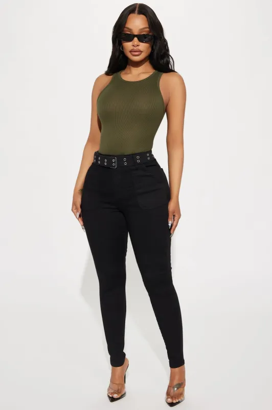Something To Talk About Belted Stretch Skinny Jeans - Black sold by Fashion Nova