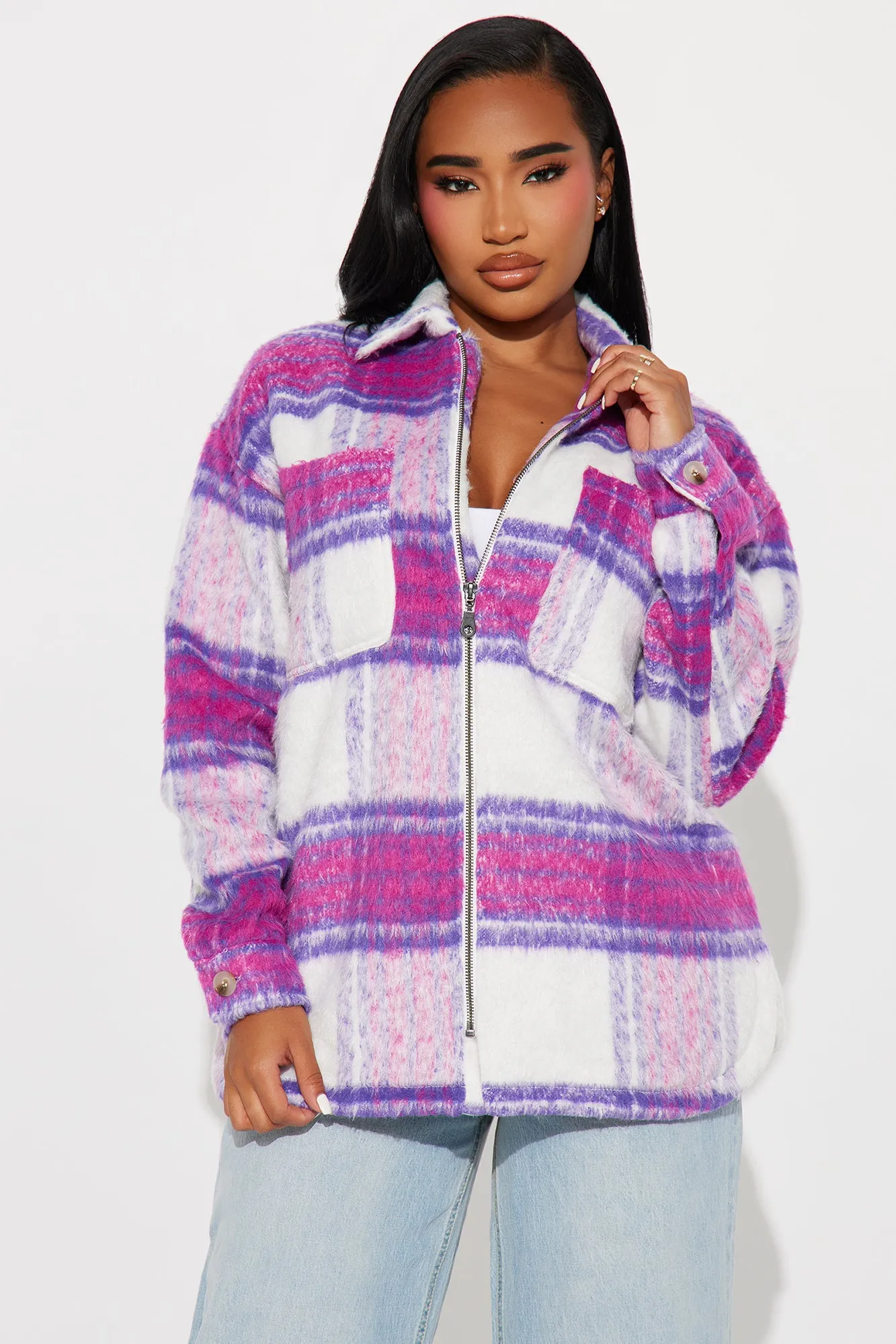 Keep It Cute Plaid Jacket - Purple/combo sold by Fashion Nova product image thumbnail 3