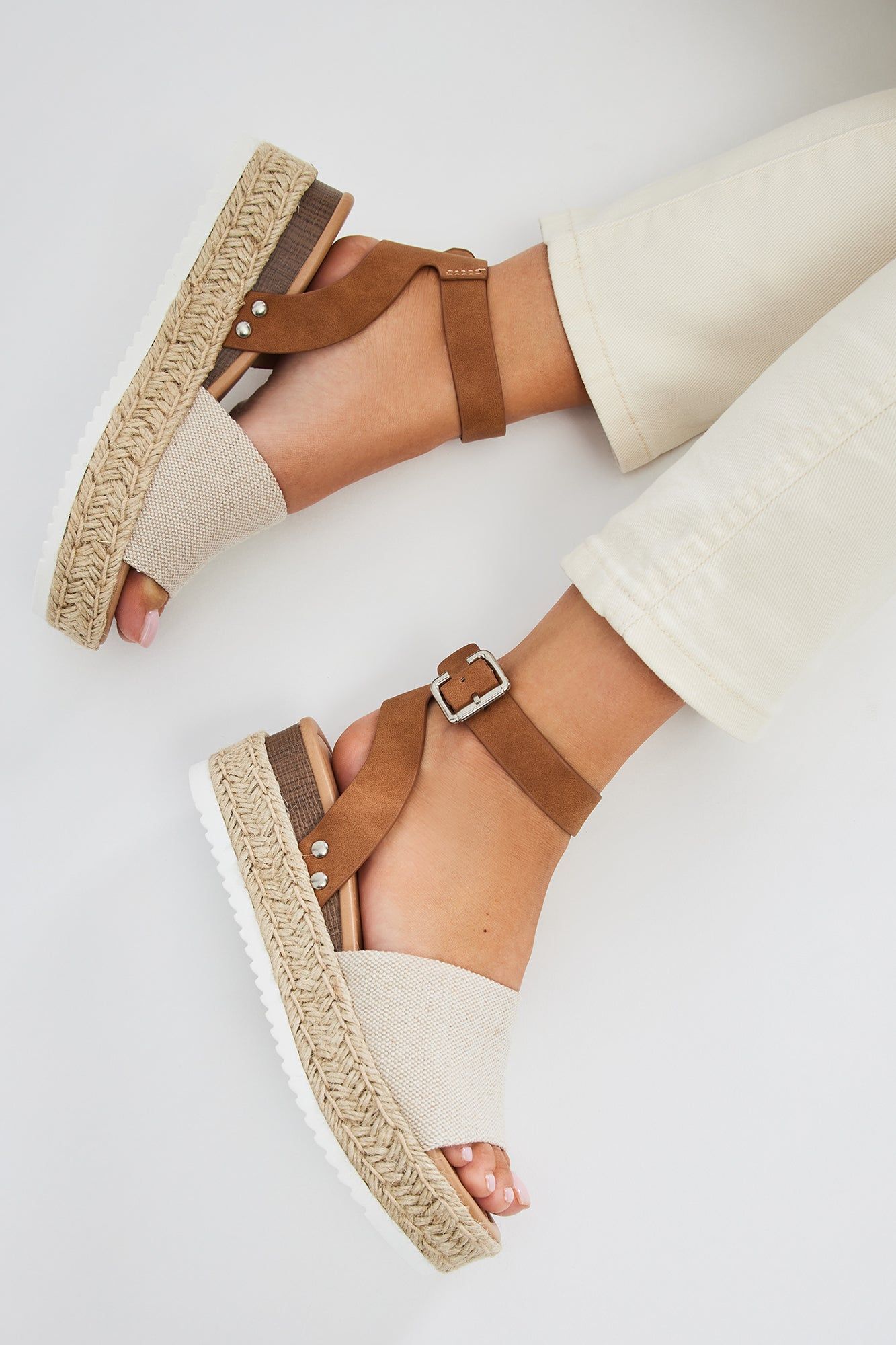 Kayley Flatform Sandals - Beige/Brown sold by Fashion Nova