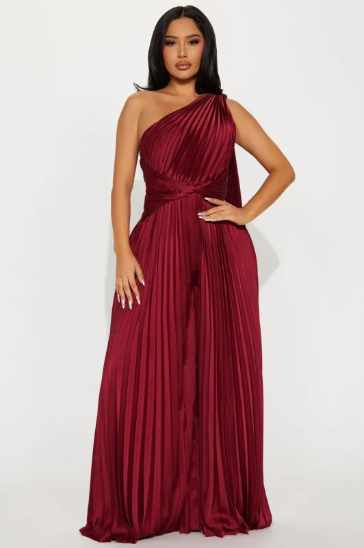Niah Satin Jumpsuit - Wine sold by Fashion Nova