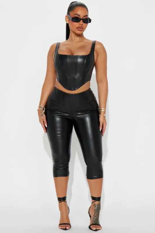 Gia Mid Rise Faux Leather Capri Pant - Black sold by Fashion Nova