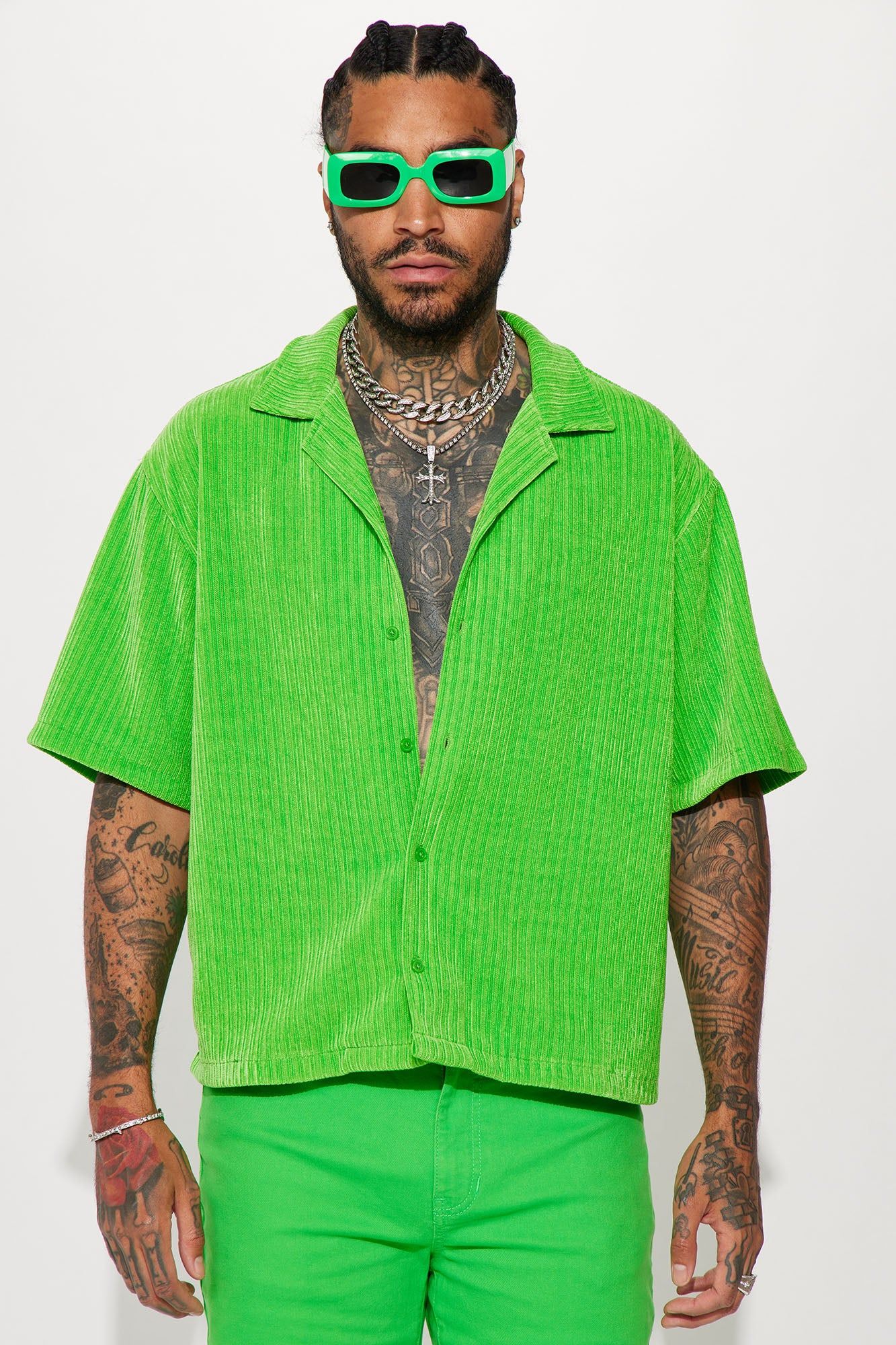Front Row Textured Button Up Shirt - Green sold by Fashion Nova