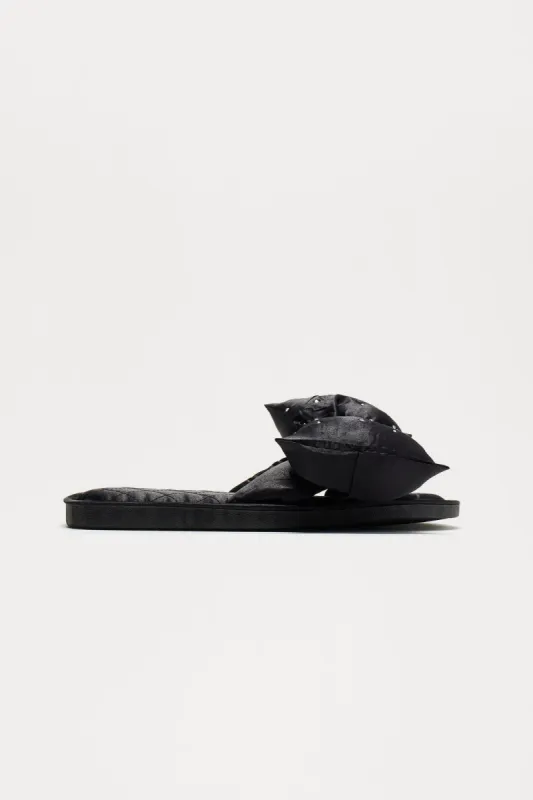 Wrapped In A Bow Slippers - Black sold by Fashion Nova