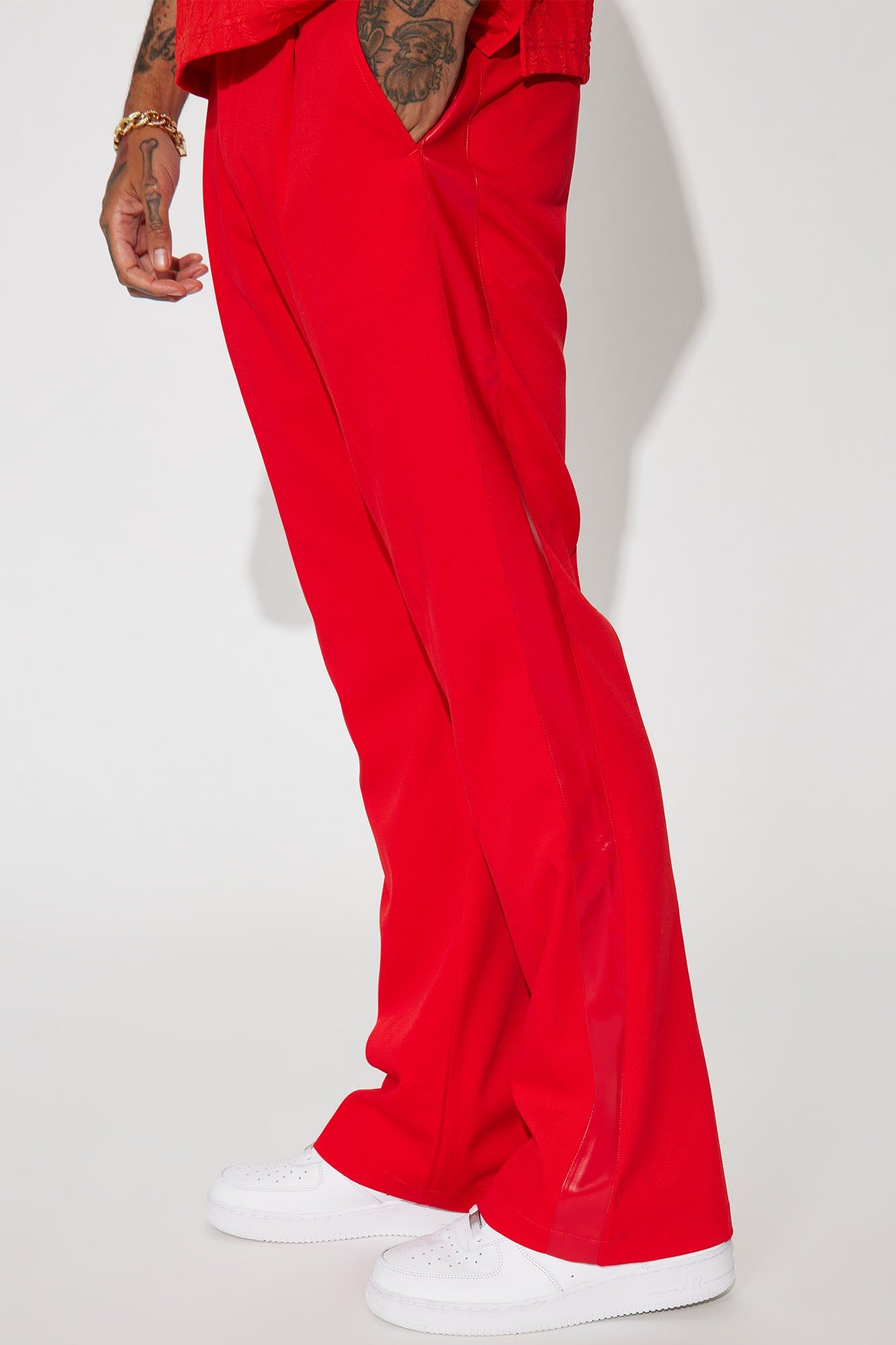 Wynn Side PU Panel Gabardine Trousers - Red sold by Fashion Nova product image thumbnail 4