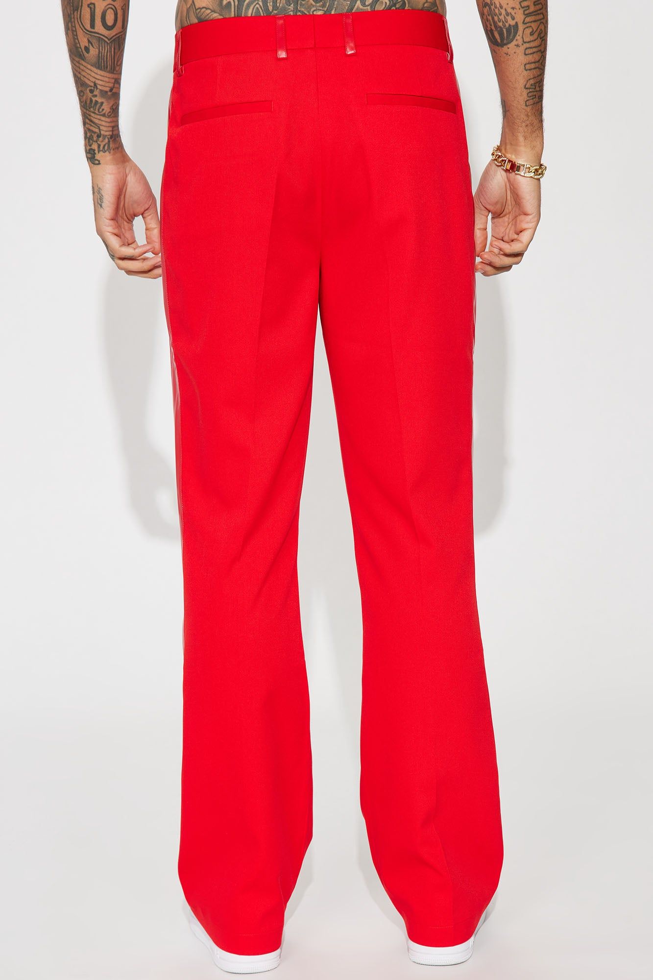 Wynn Side PU Panel Gabardine Trousers - Red sold by Fashion Nova product image thumbnail 7