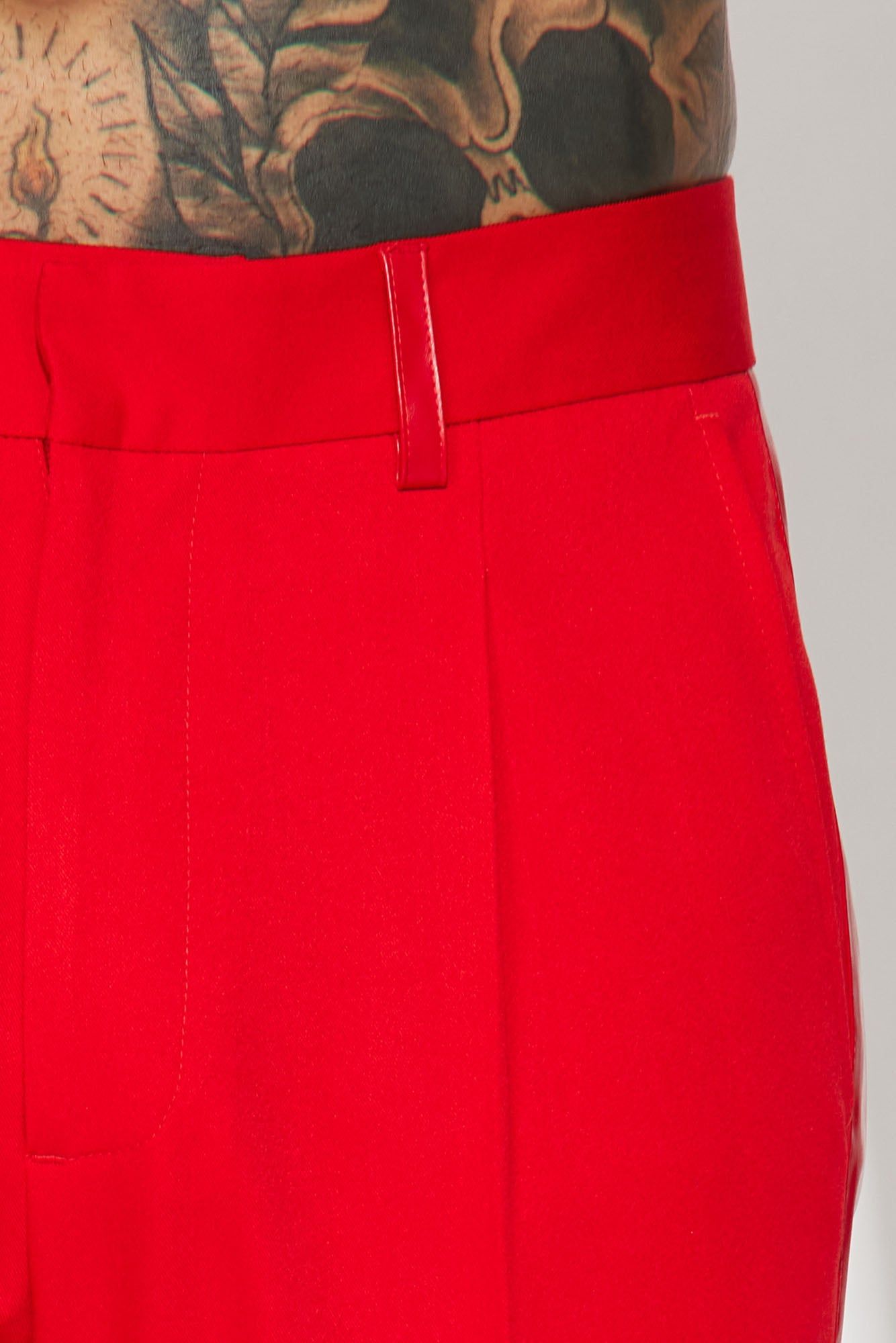 Wynn Side PU Panel Gabardine Trousers - Red sold by Fashion Nova product image thumbnail 6