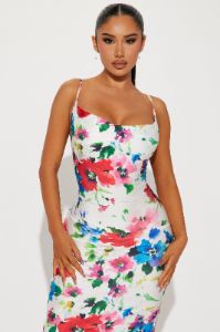 Tessa Floral Maxi Dress - Ivory/combo sold by Fashion Nova