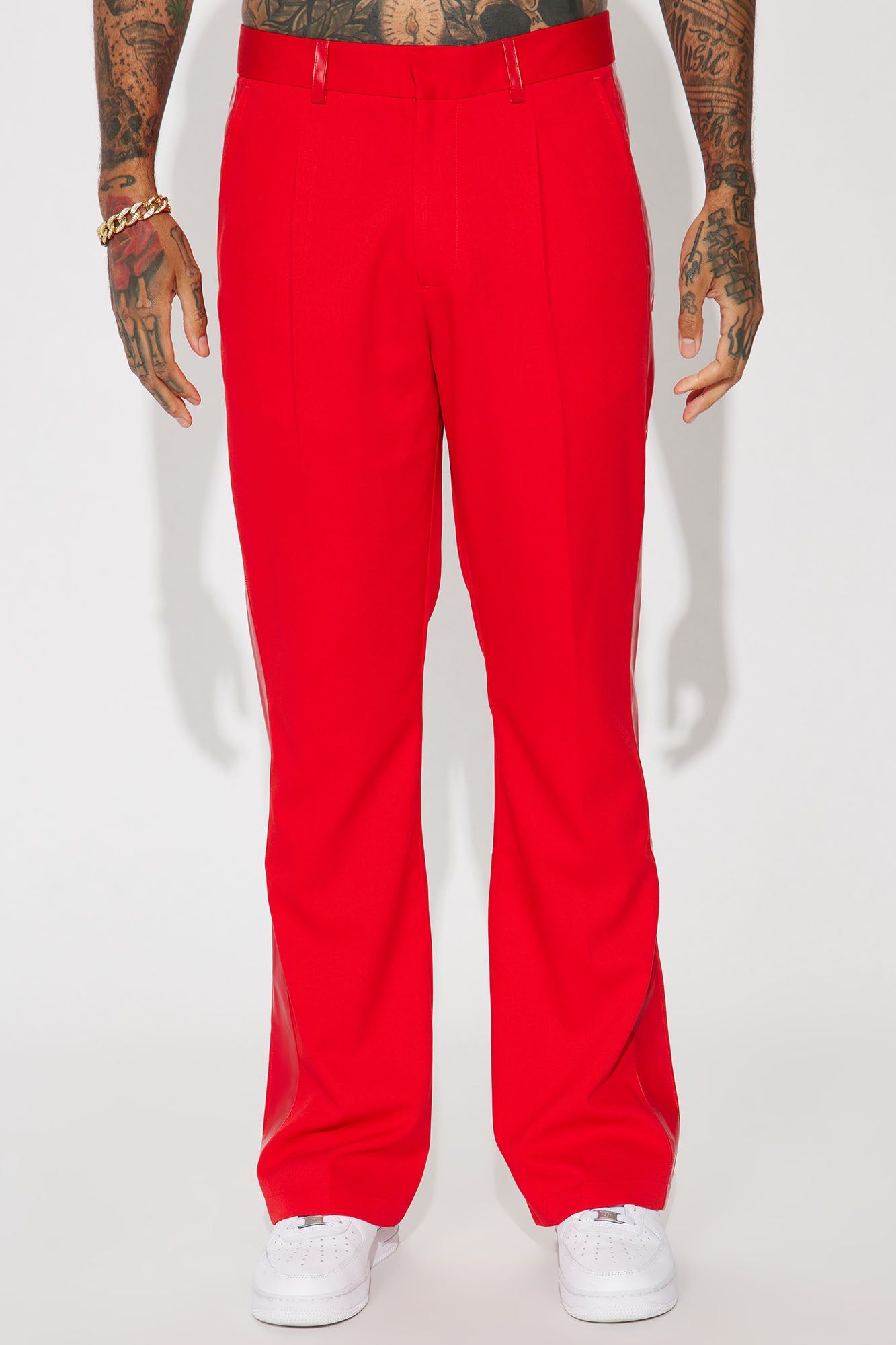 Wynn Side PU Panel Gabardine Trousers - Red sold by Fashion Nova product image thumbnail 5