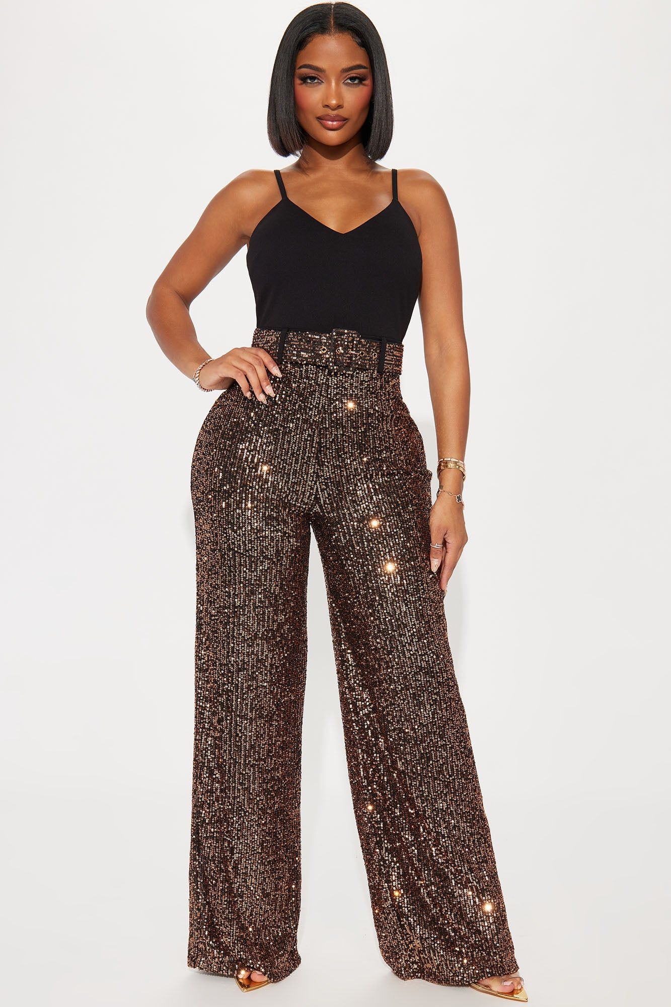 Shiniest Star Sequin Jumpsuit - Bronze sold by Fashion Nova
