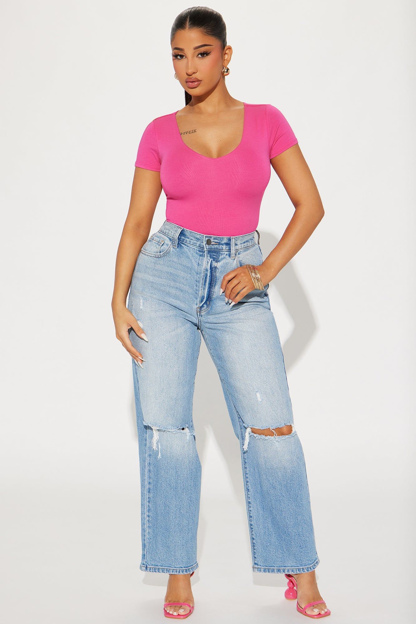 Venus V-Neck Double Layered Tee - Magenta sold by Fashion Nova product image thumbnail 2