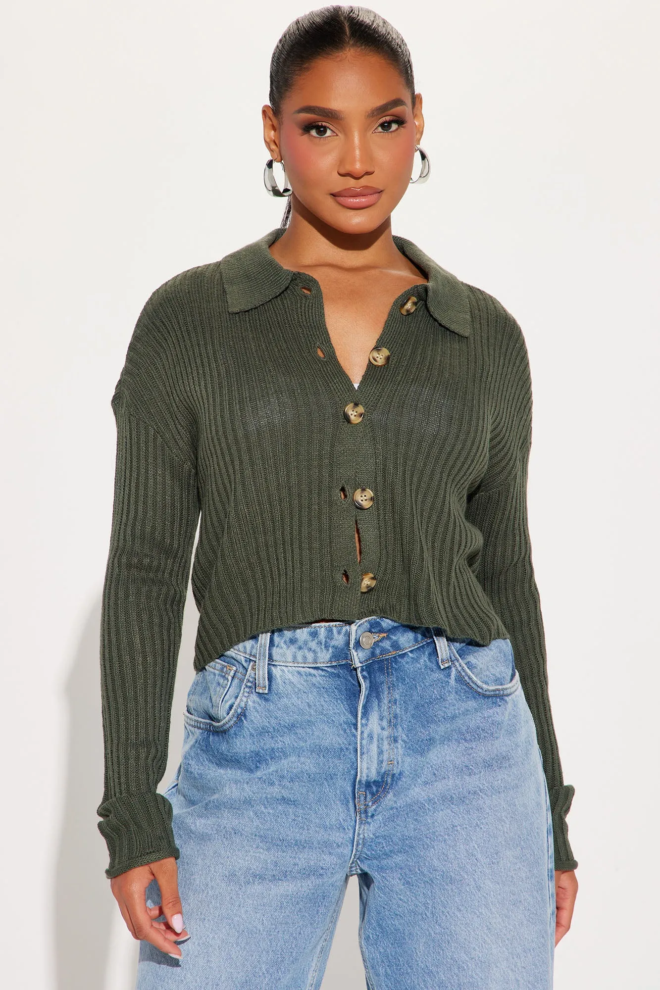 Cher Button Front Cardigan - Green sold by Fashion Nova
