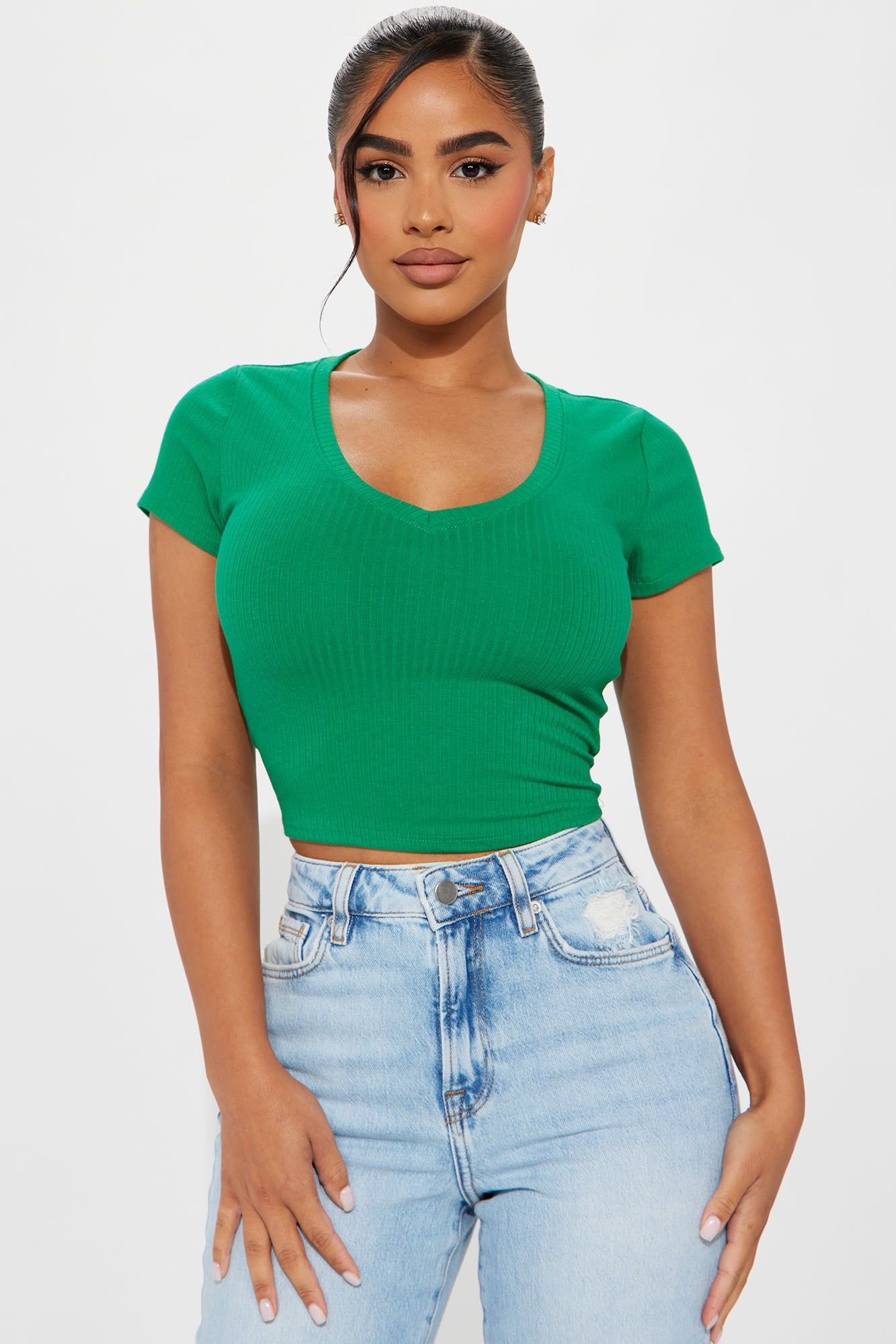 Sade Ribbed Crew Neck Top - Green sold by Fashion Nova