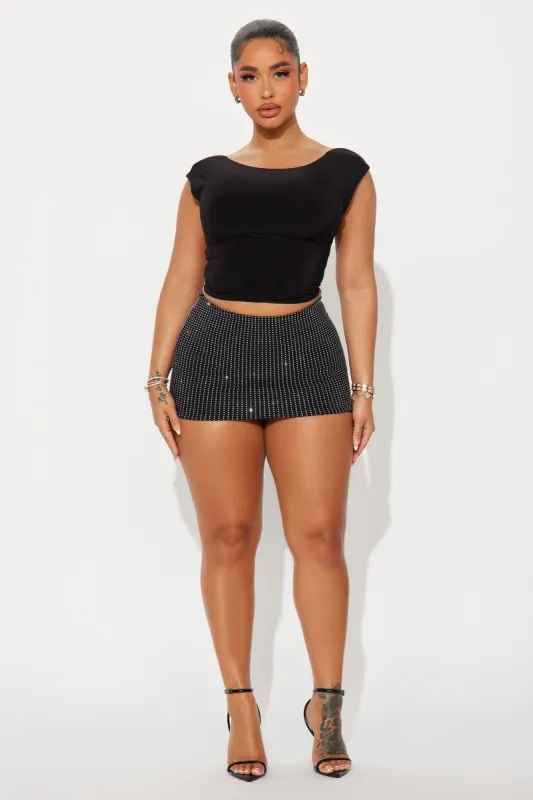 Life Of The Party Rhinestone Mini Skirt - Black sold by Fashion Nova