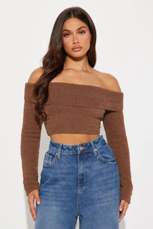 Jayla Fuzzy Off Shoulder Sweater - Mocha sold by Fashion Nova