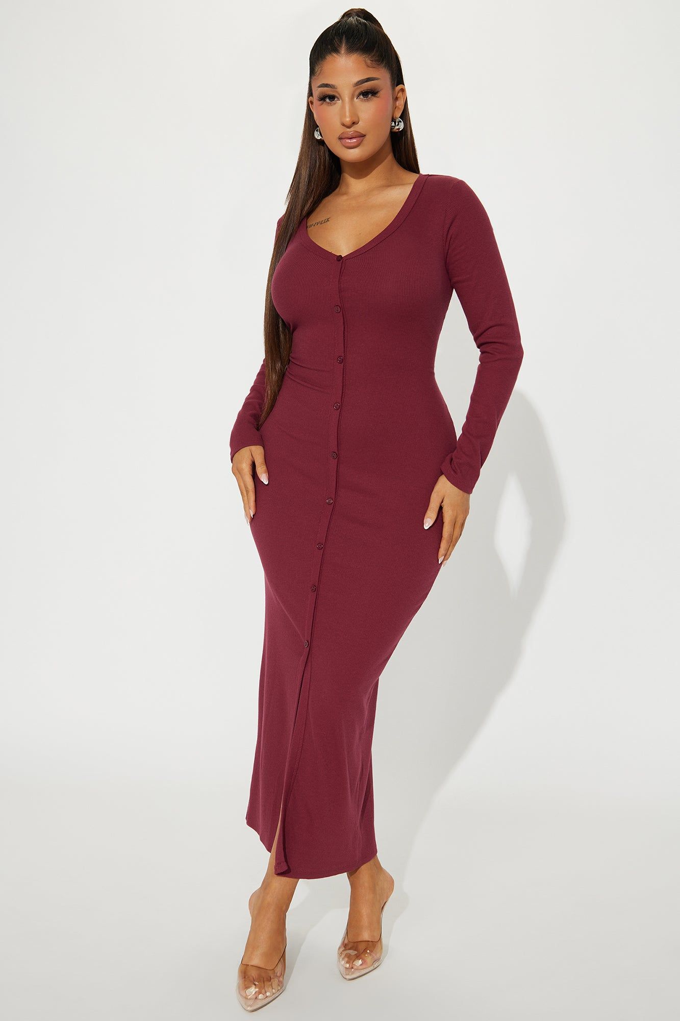Leila Ribbed Midi Dress - Wine sold by Fashion Nova