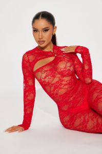 Love Me Lace Jumpsuit  - Red sold by Fashion Nova
