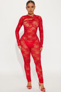 Love Me Lace Jumpsuit  - Red sold by Fashion Nova