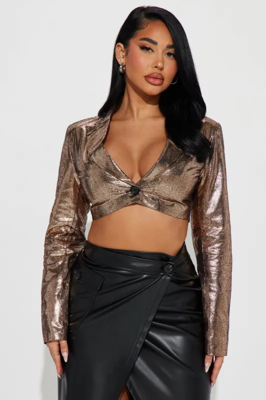 Keep Shining Cropped Blazer - Bronze sold by Fashion Nova