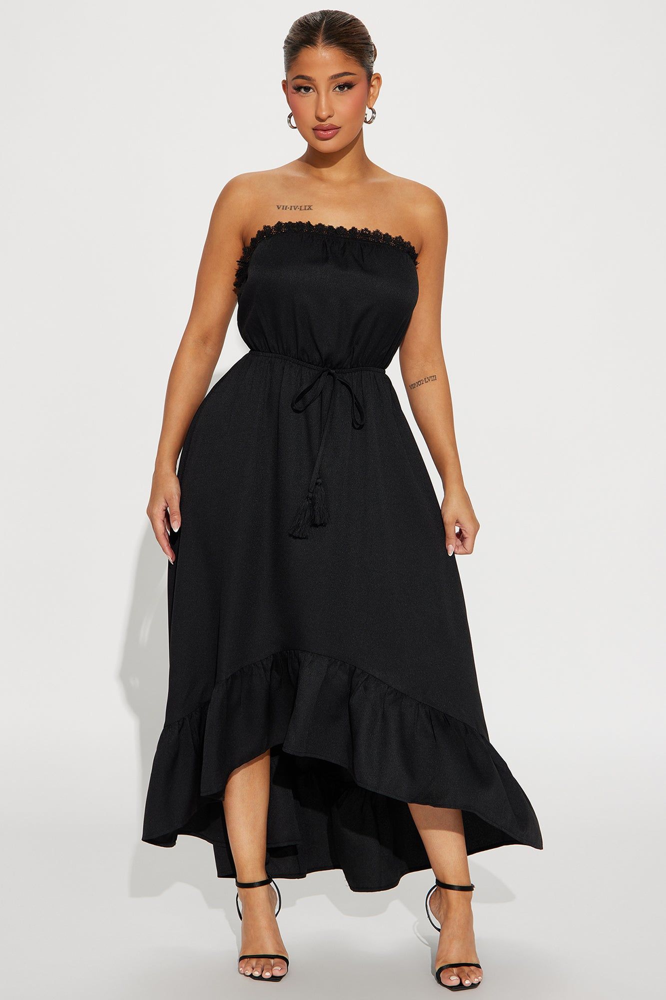 Hannah Ruffle Midi Dress - Black sold by Fashion Nova