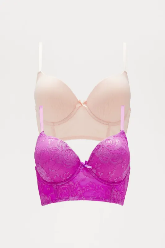 Made For You 2 Pack Bras - Raspberry/Combo sold by Fashion Nova