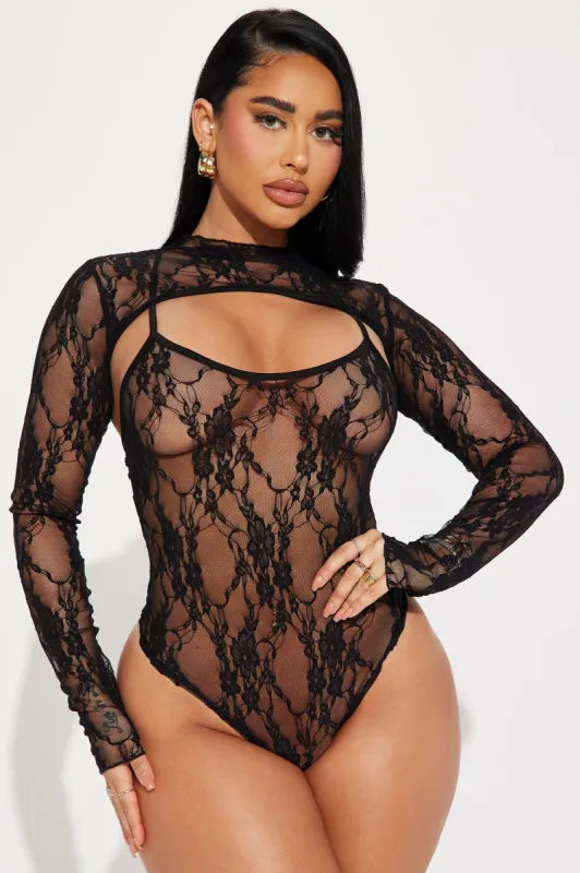 Out For The Night Lace Bodysuit - Black sold by Fashion Nova
