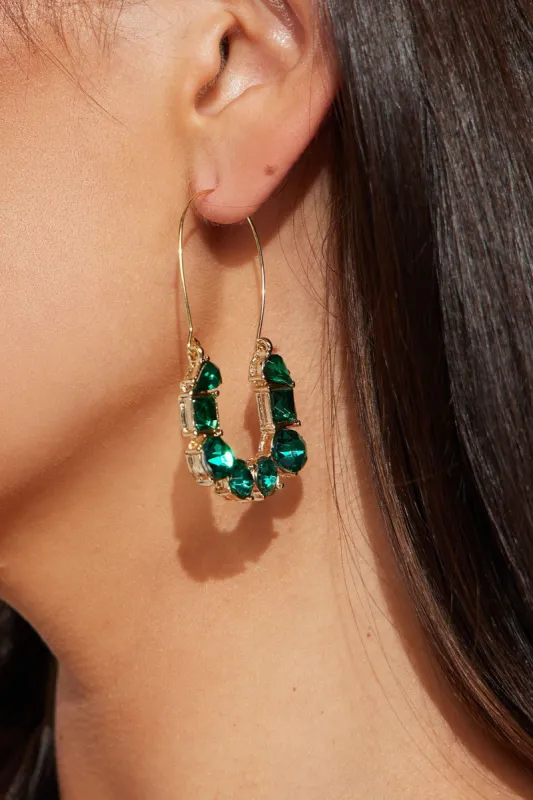 Classic Rhinestones Drop Earrings - Gold/Green sold by Fashion Nova