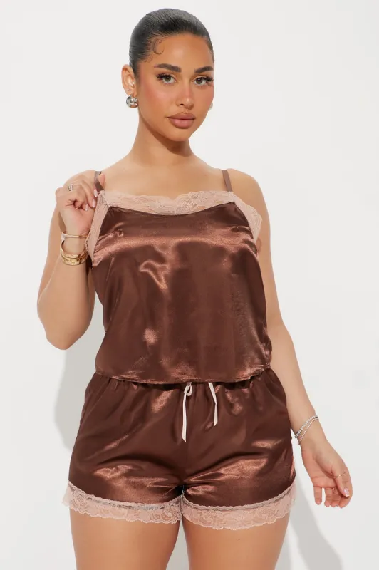 So Dreamy Satin PJ Short Set - Chocolate sold by Fashion Nova