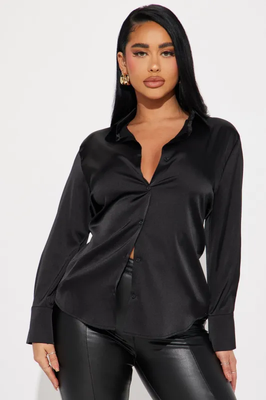 Feelin' Popular Satin Shirt - Black sold by Fashion Nova