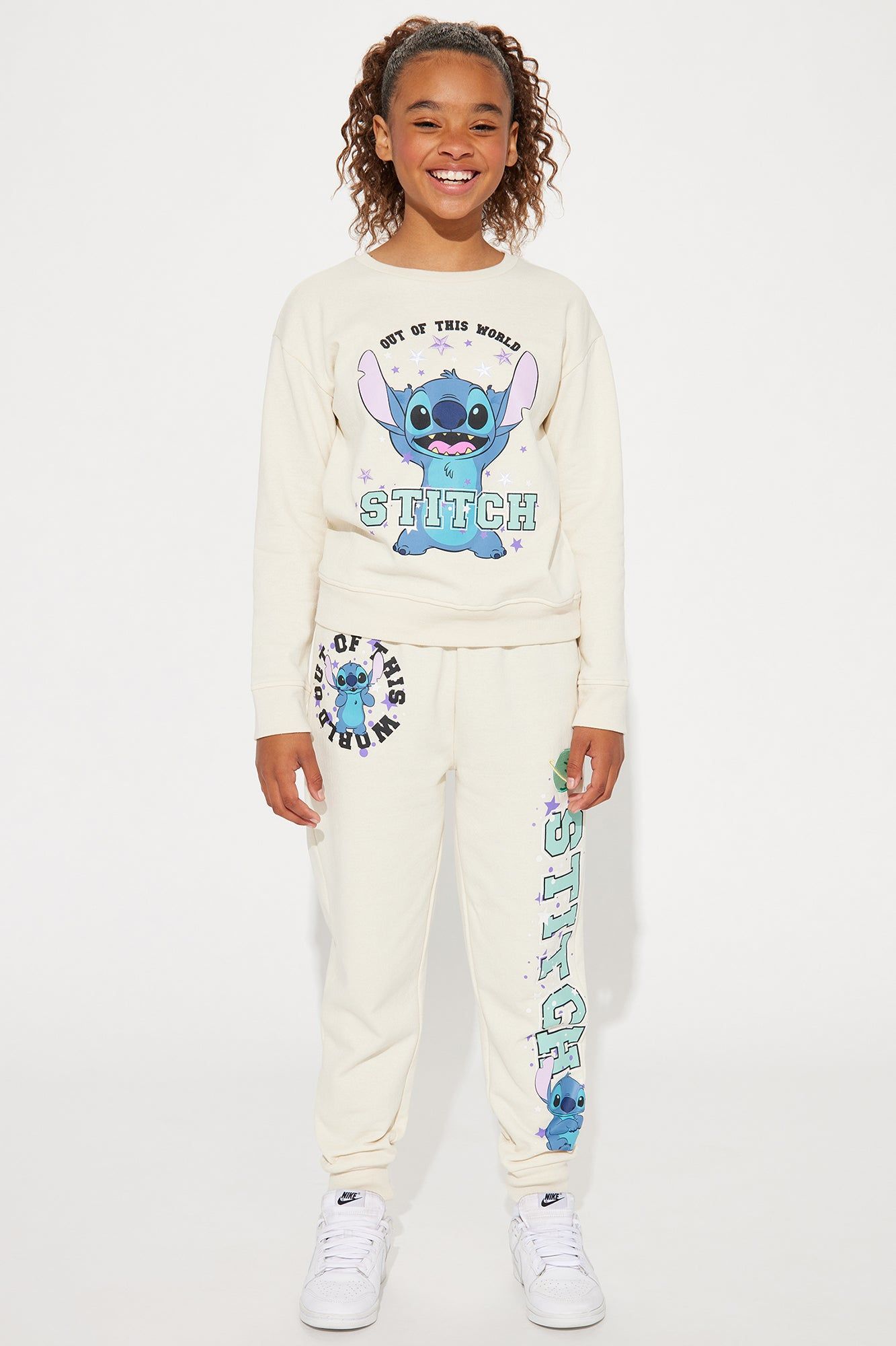 Mini Stitch Crew Neck Jogger Set - Ivory sold by Fashion Nova