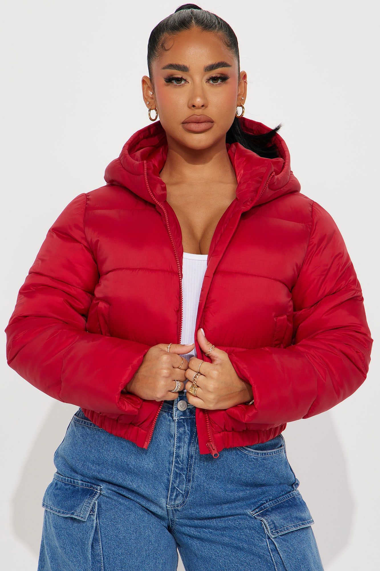 Up And About Puffer Coat - Red sold by Fashion Nova